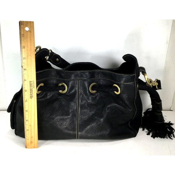 Kenneth Cole Reaction Black Leather and Fabric Satchel Shoulder Bag - Picture 9 of 12